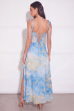Corset Lake Blue Spaghetti Straps A Line Long Wedding Guest Dress with Slit