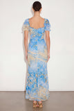 Mermaid Lake Blue Floral Sweetheart Long Wedding Guest Dress with Slit