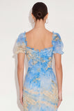 Mermaid Lake Blue Floral Sweetheart Long Wedding Guest Dress with Slit