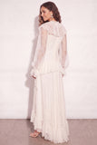 White High Low Lace Floral Boho Wedding Dress
