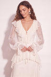 White High Low Lace Floral Boho Wedding Dress