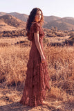 White Ruffled Lace High Low Boho Western Wedding Dress