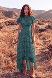 White Ruffled Lace High Low Boho Western Wedding Dress
