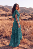 White Ruffled Lace High Low Boho Western Wedding Dress