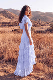 White Ruffled Lace High Low Boho Western Wedding Dress