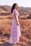 White Ruffled Lace High Low Boho Western Wedding Dress