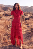 White Ruffled Lace High Low Boho Western Wedding Dress