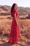 White Ruffled Lace High Low Boho Western Wedding Dress
