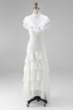 White Ruffled Lace High Low Boho Western Wedding Dress