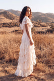 White Ruffled Lace High Low Boho Western Wedding Dress