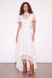 White Ruffled Lace High Low Boho Western Wedding Dress