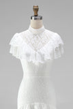 White Ruffled Lace High Low Boho Western Wedding Dress