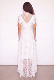 White Ruffled Lace High Low Boho Western Wedding Dress