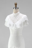 White Ruffled Lace High Low Boho Western Wedding Dress
