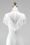 White Ruffled Lace High Low Boho Western Wedding Dress