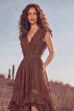 White Ruffled Lace Asymmetrical Boho Western Wedding Dress