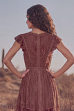 White Ruffled Lace Asymmetrical Boho Western Wedding Dress