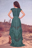 White Ruffled Lace Asymmetrical Boho Western Wedding Dress