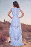 White Ruffled Lace Asymmetrical Boho Western Wedding Dress