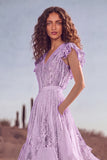 White Ruffled Lace Asymmetrical Boho Western Wedding Dress