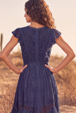White Ruffled Lace Asymmetrical Boho Western Wedding Dress