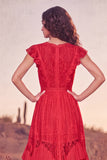 White Ruffled Lace Asymmetrical Boho Western Wedding Dress