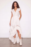 White Ruffled Lace Asymmetrical Boho Western Wedding Dress
