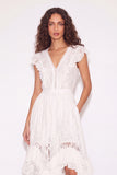 White Ruffled Lace Asymmetrical Boho Western Wedding Dress