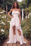 White High Low Corset Boho Western Wedding Dress