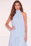 Light Blue Ruffled Halter Long Wedding Guest Dress