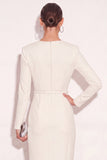 Ivory Asymmetrical Neck Pencil Long Work Dress with Slit