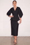 White 2 Piece V-Neck Pencil Single Breasted Midi Work Dress