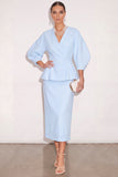 White 2 Piece V-Neck Pencil Single Breasted Midi Work Dress