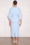 White 2 Piece V-Neck Pencil Single Breasted Midi Work Dress