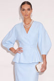 White 2 Piece V-Neck Pencil Single Breasted Midi Work Dress