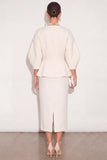 White 2 Piece V-Neck Pencil Single Breasted Midi Work Dress