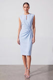 Light Blue Round Neck Pencil Knee Length Work Dress