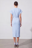 Light Blue Round Neck Pencil Knee Length Work Dress