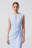 Light Blue Round Neck Pencil Knee Length Work Dress