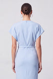 Light Blue Round Neck Pencil Knee Length Work Dress