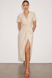 Ivory Pencil V-Neck Midi Work Dress with Slit