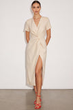 Ivory Pencil V-Neck Midi Work Dress with Slit