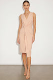 Ivory Pecil V Neck Ruched Midi Work Dress with Belt