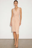 Ivory Pecil V Neck Ruched Midi Work Dress with Belt