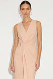 Ivory Pecil V Neck Ruched Midi Work Dress with Belt