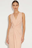Ivory Pecil V Neck Ruched Midi Work Dress with Belt