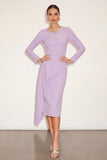Lilac Pencil Ruffled Midi Work Dress with Back Slit