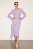 Lilac Pencil Ruffled Midi Work Dress with Back Slit