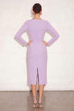 Lilac Pencil Ruffled Midi Work Dress with Back Slit