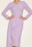 Lilac Pencil Ruffled Midi Work Dress with Back Slit
